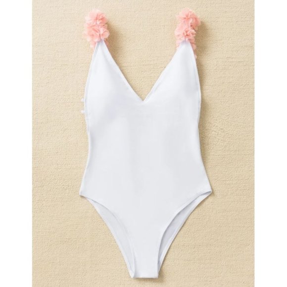 Other - SHEIN White Bridal One Piece Swimsuit with Pink Flowers